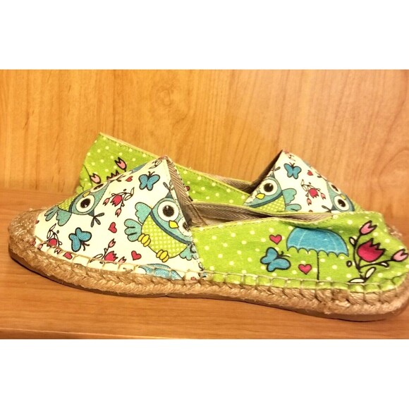 Cotto Owl Canvas Slip On Shoes Espadrille Flats Sz 8.5 Euro 40 Green - Picture 8 of 14